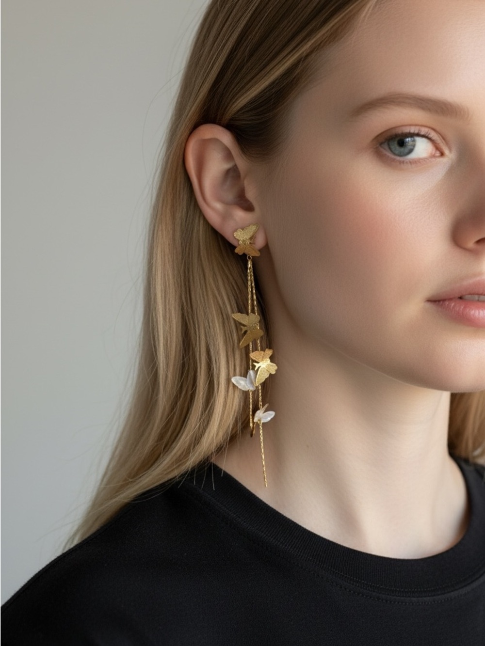 10/9 Delicate Gold Butterfly Drop Earrings - Women Jewelry